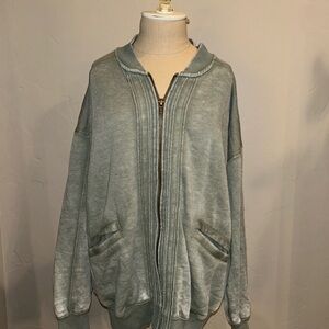 Free People Green Sweatshirt Bomber Jacket